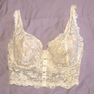 VICTORIA’s SECRET LONGLINE CORSET BRA SIZE 34DDD SHEER SEXY CREAM AND WHITE
